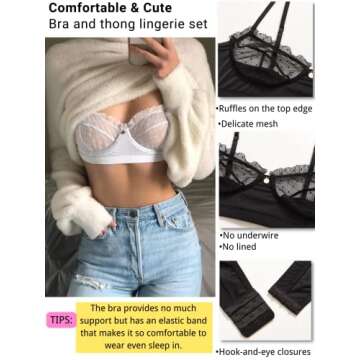 Kaei&Shi Sexy Lingerie for Women,Ruffle 2 Piece Lace Lingerie Set,Sheer Bra and Panty Sets Valentine