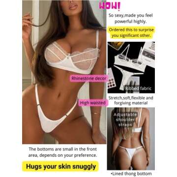 Kaei&Shi Sexy Lingerie for Women,Ruffle 2 Piece Lace Lingerie Set,Sheer Bra and Panty Sets Valentine