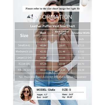 Fisoew Womens Faux Leather Puffer Vest High Stand Collar Zip Up Sleeveless Winter Cropped Jacket Gilet