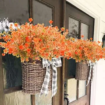 Uieke 6 Bundles Artificial Fall Flowers UV Resistant No Fade Fake Outdoor Plants Faux Plastic Plant Greenery for Outside Garden Porch Sidewalk Trim Window Box Décor Autumn Orange