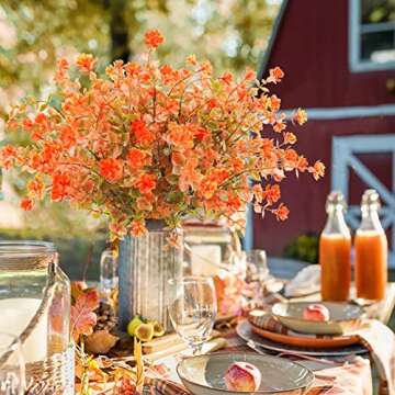 Uieke 6 Bundles Artificial Fall Flowers UV Resistant No Fade Fake Outdoor Plants Faux Plastic Plant Greenery for Outside Garden Porch Sidewalk Trim Window Box Décor Autumn Orange