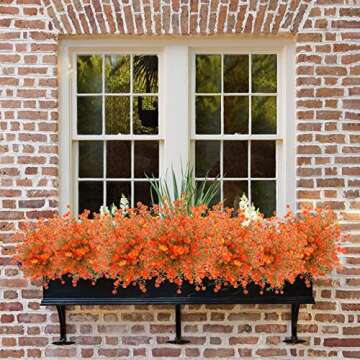 Uieke 6 Bundles Artificial Fall Flowers UV Resistant No Fade Fake Outdoor Plants Faux Plastic Plant Greenery for Outside Garden Porch Sidewalk Trim Window Box Décor Autumn Orange
