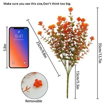 Uieke 6 Bundles Artificial Fall Flowers UV Resistant No Fade Fake Outdoor Plants Faux Plastic Plant Greenery for Outside Garden Porch Sidewalk Trim Window Box Décor Autumn Orange