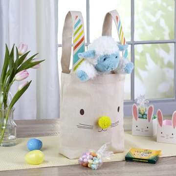 Hallmark 8"x10" Easter Canvas Tote Bag (Bunny Ears) for Easter Baskets, Egg Hunts, Spring Birthdays ...