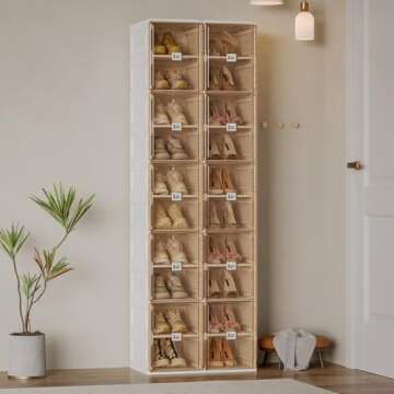 ANTBOX Shoe Organizer Storage Box, Portable Folding Shoe Rack for Closet with Magnetic Clear Door,La...