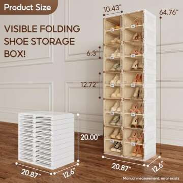 ANTBOX Shoe Organizer Storage Box, Portable Folding Shoe Rack for Closet with Magnetic Clear Door,Large Sneaker Cabinet Bins Sturdy Easy Assembly 10 Layers-20 Grids
