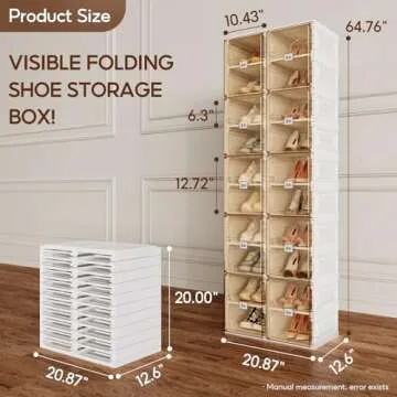 ANTBOX Shoe Organizer Storage Box, Portable Folding Shoe Rack for Closet with Magnetic Clear Door,Large Sneaker Cabinet Bins Sturdy Easy Assembly 10 Layers-20 Grids