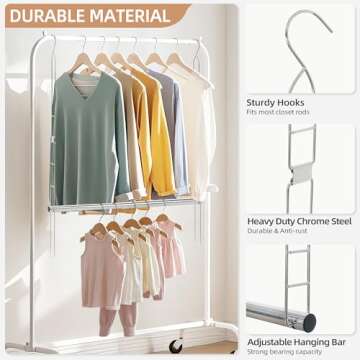 STORAGE MANIAC Hanging Closet Rod, Adjustable Width and Height Closet Hanging Organizer, Space-Saving Clothes Hanging Bar, Closet Extender Hanging Rod Double Closet Hanging Rod, 2 Pack Chrome