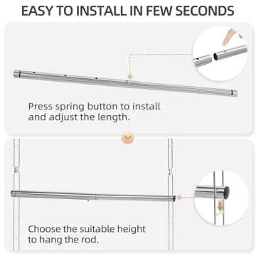 STORAGE MANIAC Hanging Closet Rod, Adjustable Width and Height Closet Hanging Organizer, Space-Saving Clothes Hanging Bar, Closet Extender Hanging Rod Double Closet Hanging Rod, 2 Pack Chrome