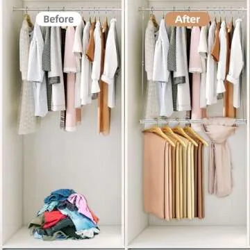 STORAGE MANIAC Hanging Closet Rod, Adjustable Width and Height Closet Hanging Organizer, Space-Saving Clothes Hanging Bar, Closet Extender Hanging Rod Double Closet Hanging Rod, 2 Pack Chrome