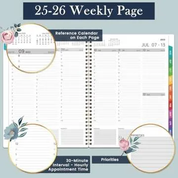 Appointment Book 2025-2026 - Jul. 2025 - Jun. 2026, Daily Planner 2025-2026, Weekly Appointment Book 2025-2026, Hourly Planner 2025-2026 with 30-Minute Interval, 8.5" x 11", Colorful Tabs