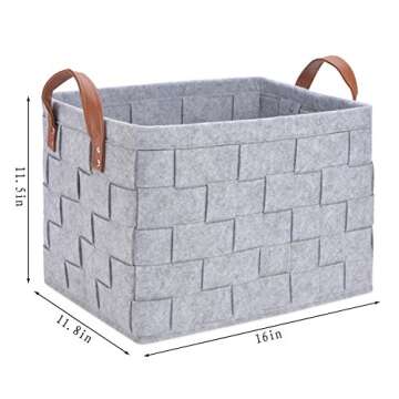 Collapsible Storage Basket Bins, Foldable Handmade Rectangular Felt Fabric Storage Box Cubes Contain...