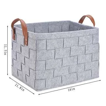 Collapsible Storage Basket Bins, Foldable Handmade Rectangular Felt Fabric Storage Box Cubes Contain...