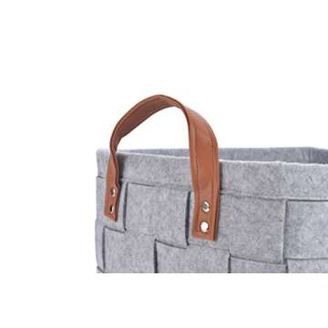Collapsible Storage Basket Bins, Foldable Handmade Rectangular Felt Fabric Storage Box Cubes Containers with Handles- Large Organizer For Nursery Toys,Kids Room,Towels,Clothes, Grey （16"x11.8"x11.5"）