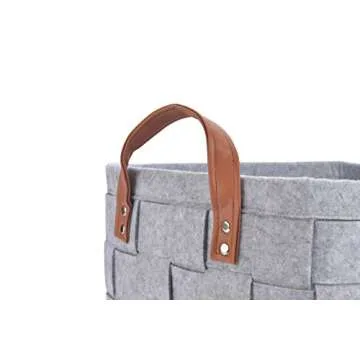 Collapsible Storage Basket Bins, Foldable Handmade Rectangular Felt Fabric Storage Box Cubes Containers with Handles- Large Organizer For Nursery Toys,Kids Room,Towels,Clothes, Grey （16"x11.8"x11.5"）