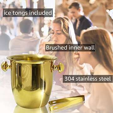 Ice Buckets - Champagne Ice Bucket with Tongs, Golden Trumpet Ice Bucket Stainless Steel Mirror Reflection Wine Cooler for Cocktail Bar Beer Red Wine Liquor Beverages Party,Ice Frozen Longer, 2.5L