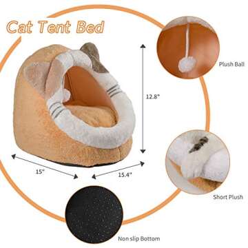 Qucey Cat Beds for Indoor Cats - Ultra-soft Tent Bed with Reversible Cushion