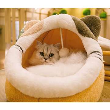 Qucey Cat Bed - Cozy Cat Cave with Removable Pillow