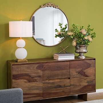 A&B Home Round Mirror, 30 inch Wall Mounted Mirrors with Circle Gold Metal Frame for Bathroom Bedroo...