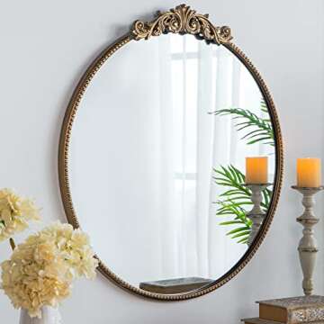 A&B Home Round Mirror, 30 inch Wall Mounted Mirrors with Circle Gold Metal Frame for Bathroom Bedroom Living Room Entryway (82189-GOLD-DS-amz)