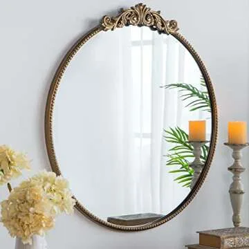 A&B Home Round Mirror, 30 inch Wall Mounted Mirrors with Circle Gold Metal Frame for Bathroom Bedroom Living Room Entryway (82189-GOLD-DS-amz)