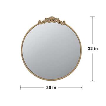 A&B Home Round Mirror, 30 inch Wall Mounted Mirrors with Circle Gold Metal Frame for Bathroom Bedroom Living Room Entryway (82189-GOLD-DS-amz)