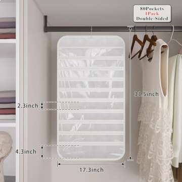DonYeco 1-Pack Hanging Jewelry Organizer 80-Pocket Dual-sided Jewelry Storage for Earring Necklace B...
