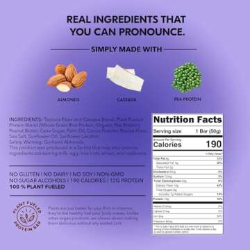 TRUBAR Vegan Protein Bar, Smother Fudger Peanut Butter, Gluten Free, Plant Based, High Fiber, Dairy Free, Low Fat, Non GMO, No Sugar Alcohols, 12G Lean Protein, 13G Fiber, Healthy Snack Bars, 12 CT