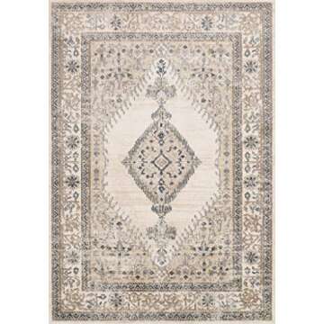 Loloi Teagan Collection 6'-7" x 9'-2" Area Rug in Oatmeal/Ivory - Large Area Rug, Soft Neutral Rug, ...