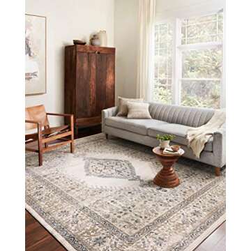 Loloi Teagan Collection 6'-7" x 9'-2" Area Rug in Oatmeal/Ivory - Large Area Rug, Soft Neutral Rug, High-Traffic Area Rug for Living Room, Bedroom, Home Office, Dining Area