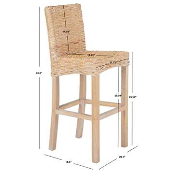 SAFAVIEH Home Tobie Natural White Wash Rattan 30-inch Bar Stool