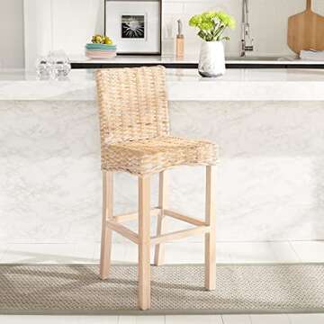 SAFAVIEH Home Tobie Natural White Wash Rattan 30-inch Bar Stool
