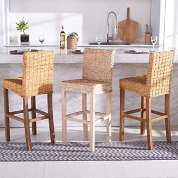SAFAVIEH Home Tobie Natural White Wash Rattan 30-inch Bar Stool