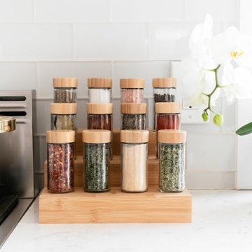 Glass Spice Jars with Bamboo Lids 24PK & 374 Labels