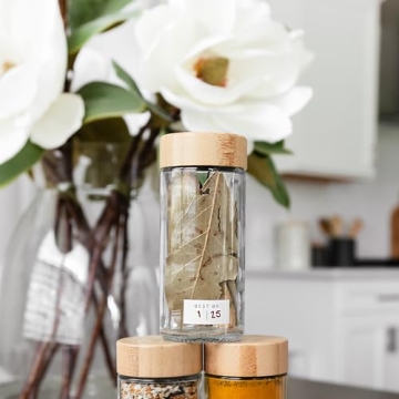 Glass Spice Jars with Bamboo Lids 24PK & 374 Labels
