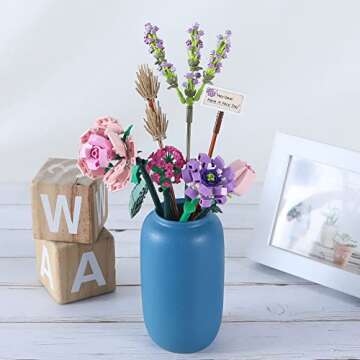 QLT Mini Bricks Flower Bouquet Building Sets, Artificial Flowers, DIY Unique Decoration Home, 547 Pi...