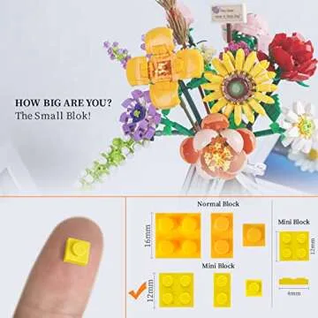 QLT Mini Bricks Flower Bouquet Building Sets, Artificial Flowers, DIY Unique Decoration Home, 547 Pieces Botanical Collection for Ages 8-12 yrs Old Girl for Gift (Not Compatible with Lego Set)