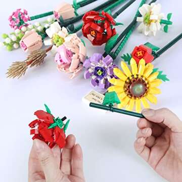 QLT Mini Bricks Flower Bouquet Building Sets, Artificial Flowers, DIY Unique Decoration Home, 547 Pieces Botanical Collection for Ages 8-12 yrs Old Girl for Gift (Not Compatible with Lego Set)