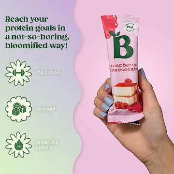 Bloom Nutrition Protein Bars Low Calorie (12 Pack, Raspberry Cheesecake) - Low-Carb Protein Snacks, Low-Sugar Breakfast Bar with 15g of Protein - Gluten-Free Crispy & Healthy On-The-Go Meal Replacement