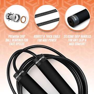 Ballistyx Jump Rope - Premium Speed Jump Rope with 360 Degree Spin, Steel Handles, Silicone Grips an...
