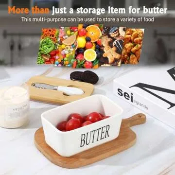 Rdipsie Large Butter Dish,Ceramic Butter Dish with lid and knife,quality Silicone Sealing Butter Dishes is Good for Kitchen Baking and Gift,White…