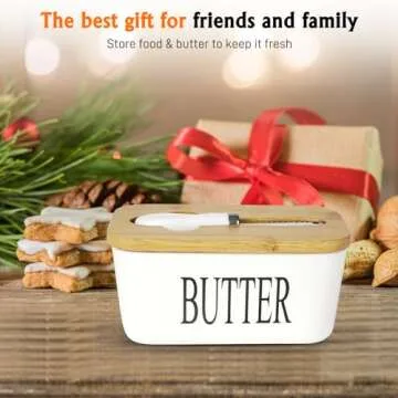Rdipsie Large Butter Dish,Ceramic Butter Dish with lid and knife,quality Silicone Sealing Butter Dishes is Good for Kitchen Baking and Gift,White…