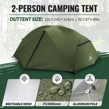 Forceatt Tent for 2 and 3 Person is Waterproof and Windproof, Camping Tent for 3 to 4 Seasons,Lightw...
