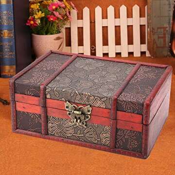 FTVOGUE Vintage Wooden Storage Box, Small Size Book Jewelry Storing Storage Organizer Treasure Chest...