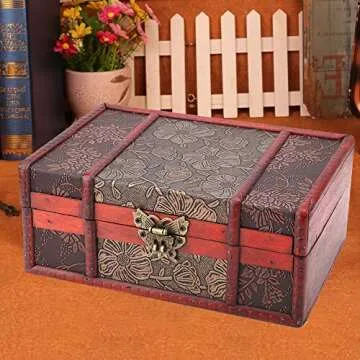 FTVOGUE Vintage Wooden Storage Box, Small Size Book Jewelry Storing Storage Organizer Treasure Chest...