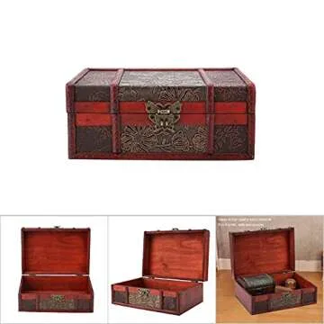 FTVOGUE Vintage Wooden Storage Box, Small Size Book Jewelry Storing Storage Organizer Treasure Chest Home Decor(#2: Lotus)