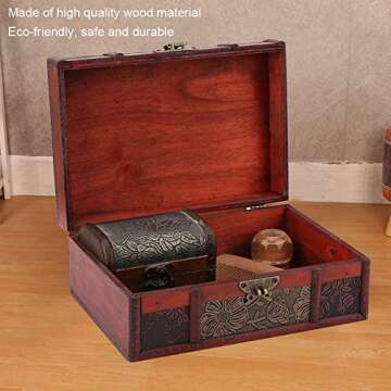 FTVOGUE Vintage Wooden Storage Box, Small Size Book Jewelry Storing Storage Organizer Treasure Chest Home Decor(#2: Lotus)