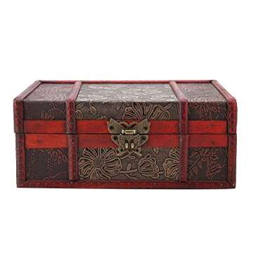 FTVOGUE Vintage Wooden Storage Box, Small Size Book Jewelry Storing Storage Organizer Treasure Chest Home Decor(#2: Lotus)