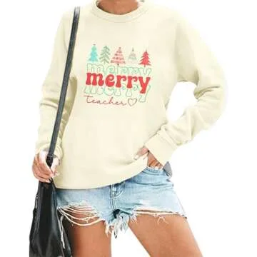 MOUSYA Christmas Teacher Sweashirt Woman Teacher Appreciation Gifts Shirt Casual Crewneck Long Sleev...
