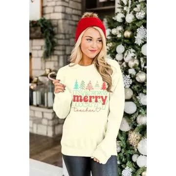 MOUSYA Christmas Teacher Sweashirt Woman Teacher Appreciation Gifts Shirt Casual Crewneck Long Sleeve Pullover Tops
